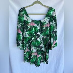 Traffic People Romper Bell Sleeves Tropical Floral Palm Leaves Print size M